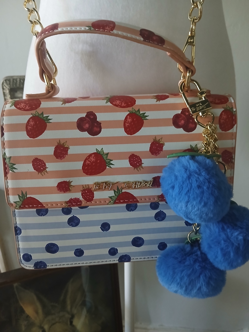 Betsey Johnson Strawberry & Blueberry Stripe Top-Handle Shoulder Bag